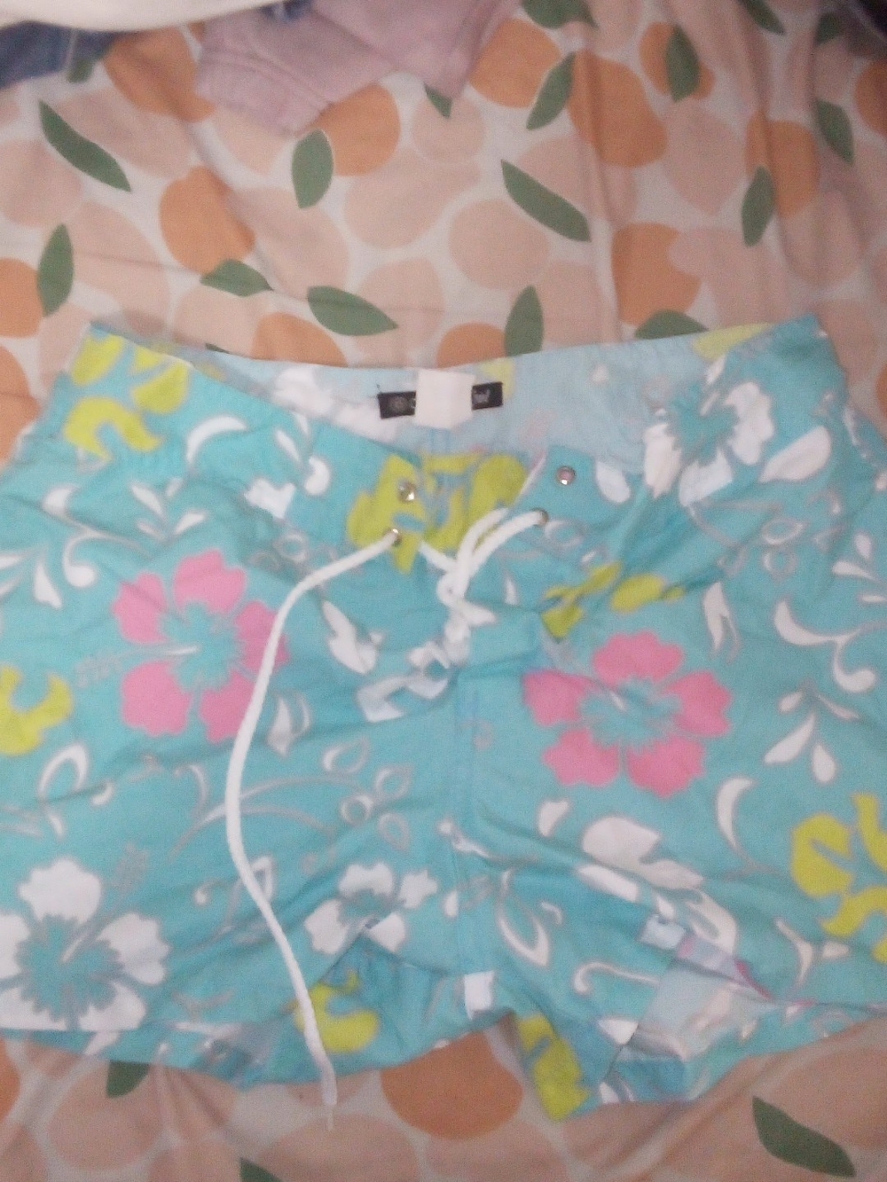 Material Girl Pastel Floral Swim Shorts in Turquoise, Pink & Yellow
